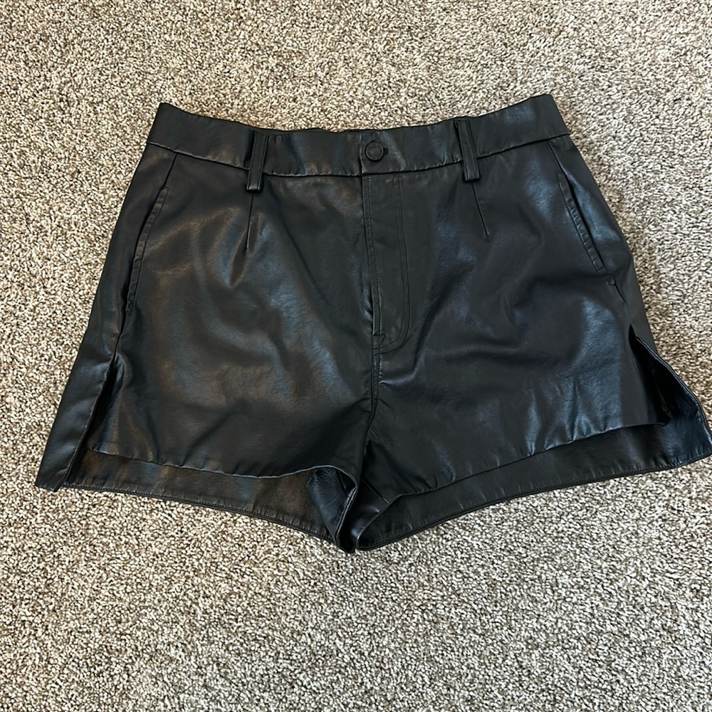 7 For All Mankind Black High Waist Faux Leather Shorts